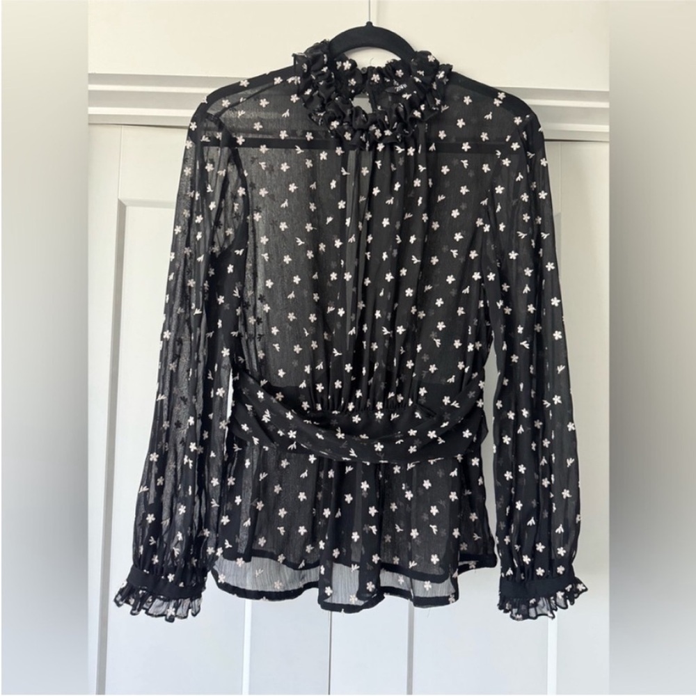 Zara Black and White Ruffled Peplum Blouse